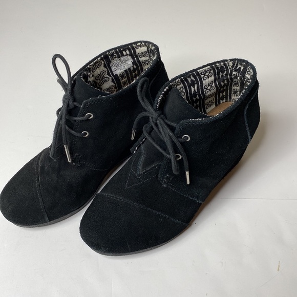 Toms Shoes - TOMS Black Suede Lace up Wedge Ankle Bootie Size 7-1/2